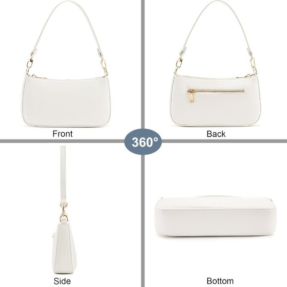 Women B White Retro Vegan Leather Polyester Lining Classic Clutch Tote HandBag - Picture 2 of 9